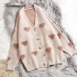 Womens Sweaters Hirsionsan Cashmere Sweater Women Autumn Winter Knitted Cardigans Kawaii Heart Loose Clothes Oversized Soft Warm Pull Femme 220906
