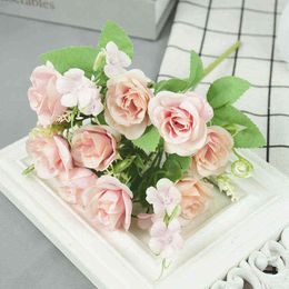 Faux Floral Greenery 1 Bouquet 10 Heads Artificial Flowers Silk Rose Bouquet Wedding House Garden Decoration High Quality Fake Flower Diy Crafts J220906