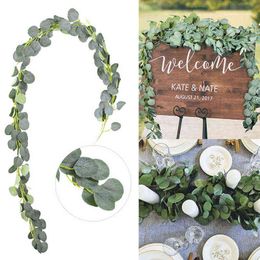 Faux Floral Greenery Artificial Green Eucalyptus Leaves Guirland False Vines Rattan Artificial Plants Ivy Wreath For Wedding Party Home Wall Decoration J220906