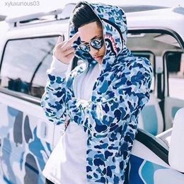 Hoodie Camo Men Women Lovers Sportwear Coat Jogger Tracksuit Zipper Fleece Sweatshirt Hip Hop Shark Mouth Print