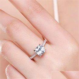 Solitaire Ring 2021 New Beautif Vecalon Fine Promise Ring 925 Sterling Sier Cushion Cut 7Mm Diamonds Wedding Band Rings For Vipjewel Dhobx