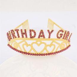 Hair Clips Gold Colors Rhinestone Letters Birthday Girls Headbands Metal Tiaras And Crowns Jewelry Head Ornaments For