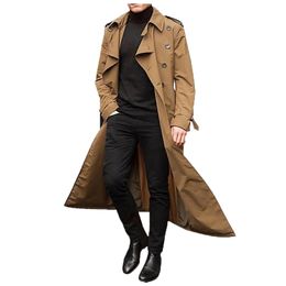 Men's Trench Coats Men's Trench Coat Windproof Buttons Overcoat Slim Fit Long Lapel Casual Solid Color Double Breasted Windbreaker Jacket With Belt 220906