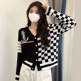 New GGity Sweater Women Oversized Knitted Cardigan Jackets checkerboard Autumn wave double Letter V-Neck Long Sleeve Sweaters