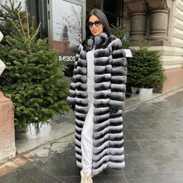 Women's Fur Winter Fashion Long Rex Coat Real Women 2022 Trendy Chinchilla Colour Genuine Coats For Woman Outwear
