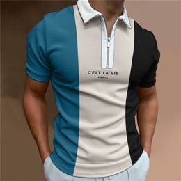 Men's Polos Shirt Short Sleeve Summer Letter Print Colours T-shirt Tops Lapel Zipper Casual 220906
