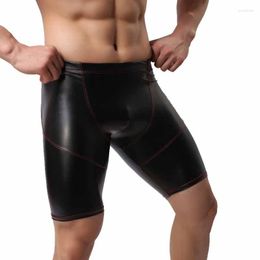 Underpants CLEVER-MENMODE Men Boxer Underwear Sexy Faux Leather Long Boxers Shorts Skinny Panties Short Pants Trunks Bottoms