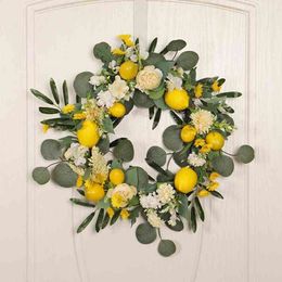 Decorative Flowers Wreaths Artificial Flowers Simulation Lemon Garland Olive Leaf Artificial Wreath For Home Front Door Wall Window Decoration Home T220905