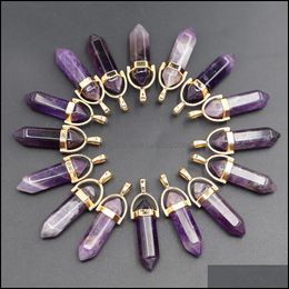 Charms Natural Stone Amethyst Hexagon Prism Shape Gold Charms Pendants For Healing Crystals Stones Jewellery Making Drop D Dhseller2010 Dhgdb