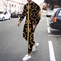 Mens Tracksuits Tracksuit Set Men 2 piece Mens Clothing Suit Ice Silk Summer Streetwear 3D luxury Vintage Long Sleeve Printed Man Sportswea 220906