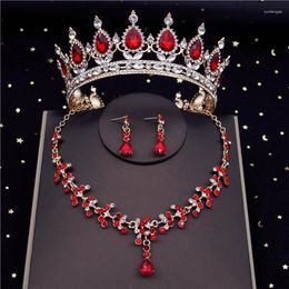 Wedding Jewelry Sets Quality Crystal Bridal For Women Fashion Circle Earrings Necklace Set Bride Crown Tiaras Prom Dubai