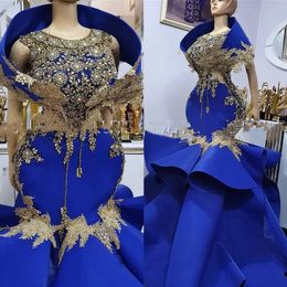 Ebi Plus Aso Mermaid Size Dresses African Evening Gowns Royal Blue Beaded Lace Black Girls Prom Party Gown Vestidos De Noche