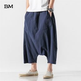 Men's Pants Fashion Loose Crotch Men Chinese Style Plus Size Harem 5XL Linen Casual Japanese Harajuku Nine Male 220907