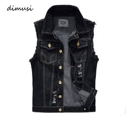 Men's Vests DIMUSI Spring Autumn Vintage Design Denim Vest Male Black Sleeveless Jackets Men Hole Jeans Brand Waistcoat 6XL YA566 220907