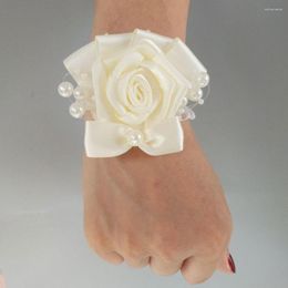 Decorative Flowers Cream Ivory Wrist Corsage Bridesmaid Sisters Hand Artificial Bride Brooch For Wedding Party Decoration Bridal Prom 8715