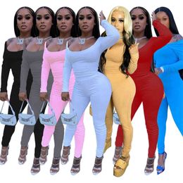 Women Sports Tracksuits Designers Two Piece Set Long Sleeved Scoop Neck Pullover Leggings Sportswear Outfits
