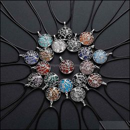 Pendant Necklaces Sterling Sier Owl Tree Of Life Gemstone Pendant Necklace With 18 Inch Chain Round Stones Pendants For Dhseller2010 Dh9Ar