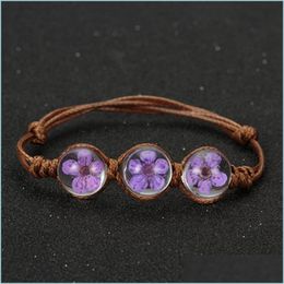 Link Chain Handmade Dried Flowers Glass Beads Bracelet Summer Style Ball Woven Weave Lucky Flower Bracelets For Women Jewelry Drop D Dhvnf