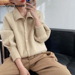 Womens Sweaters Hirsionsan Turtle Neck Autumn Winter Cardigan Women Cashmere Singlebreasted Soft Loose Solid Female Knited Jumper 220906