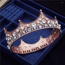 Hair Clips Baroque Gorgeous Crystal King Crown Metal Round Circle Men Diadem Prom Party Tiaras Bridal Wedding Jewelry Head Ornaments