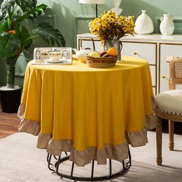 Table Cloth Nordic Ins Ruffled Round Wedding cloth cloths For Party Picnic Dust Cover Cotton Red And Yellow 220906