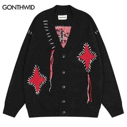 Men's Sweaters Hip Hop Cardigan Sweater Streetwear Vintage Knitted Letter V-Neck Button Jacket 2022 Men Women Harajuku Fashion Gothic Sweater T220906