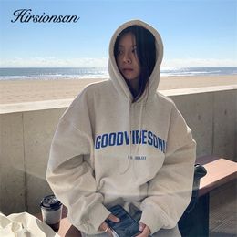 Womens Hoodies Sweatshirts Hirsionsan Vintage Women Letter Print Street Pocket Sweatshirt Korean Long Sleeve Pullover Loose Oversized Sportwear 220906