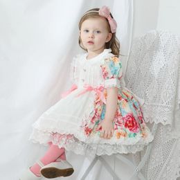 Girl Dresses 2022 Summer Baby Clothing Lolita Dress Spanish Vintage Turkish Lace Patchwork Print Bow Easter Eid Party Princess