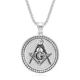 Unique design freemason signet free mason masonic pendants round coin AG emblem high grade quality charm necklace jewelry men's stainless steel gold silver