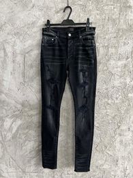 Nuovi jeans neri da uomo stile designer pantaloni casual artigianali di grande distruzione