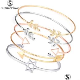 Link Chain High Quality Geometric Leaf Wire Bangle Bracelet For Women Simple Style Rose Gold Cuff Stackable Jewellery Gift Drop Delive Dhuaj
