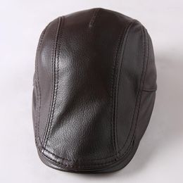 Berets X173 Genuine Leather Hats Men's Sheepskin Caps Unisex Outdoor Leisure Beret Warm Inside Visor Sheep Suede