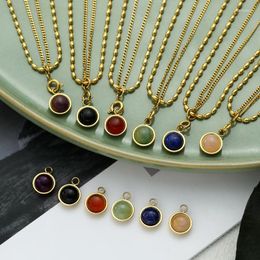 Pendant Necklaces Vintage Metal Orzo Beads Double Necklace Stainless Steel Natural Stone Agate Clavicle Chain Women Party Jewellery