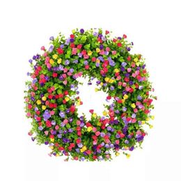 Decorative Flowers Wreaths 40/45CM Farmhouse Colourful Wreath Spring And Summer Hanging Door Decor Colourful Plastic Fake Leaf Artificial Flower Decor T220905