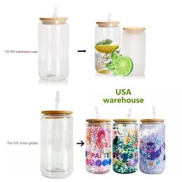 sublimation is UK - US Warehouse Double Walled Glass Tumblers 16oz 20oz Straight Pre-drilled Snow Globe Mugs for Sublimation and Glitter Cups GC0923