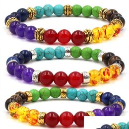 Charm Bracelets Natural Stones Bracelets 7 Chakra 8Mm Yoga Beads Bangle Men Women Reiki Healing Ncing Bracelet For Coupl Dhseller2010 Dh9Xi