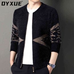 Men's Sweaters New Jacquard Weave Sweaters Cardigan Classic Men's Winter Sweater Thick Mink Long Sleeve Fashion O-neck Casual Zipper Korean T220906