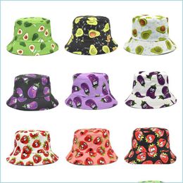 Stingy Brim Hats Fruit Print Bucket Hat Fisherman Caps Women Men Mens Basin Cap Boys Girls Fashion Street Hats Spring Summer Outdoor Dh63D