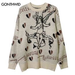 Men's Sweaters Vintage Knitted Sweater Y2K Grunge Hip Hop Angel Heart Jumpers Streetwear Harajuku Fashion Punk Gothic Oversized Loose Pullover T220906