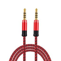 For Iphone Aux Car Audio Cable 1.5M Nylon weaving To 3.5 Mm Male Male Jack Auto Gold Plug Kabel Line Cord 300Pcs Mixed Colour