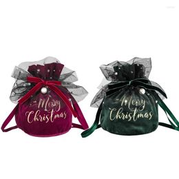 Christmas Decorations Luxury Velvet Gift Bags With Pearl String Bag Year's Decor Children's Candy Boxes Jewellery Sachet