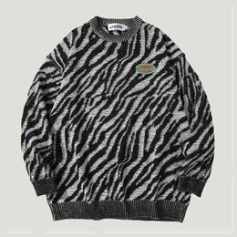 Men's Sweaters Mens Hip Hop Vintage Knitted Jumper Sweaters Streetwear Harajuku Zebra Pattern Patchwork Casual Oversized Loose Pullover Unisex T220906