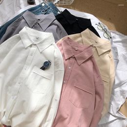 Men's Casual Shirts EOENKKY/Men Korean Fashion White Long Sleeve 2022 Mens Harajuku 5 Colors Oversized Shirt Male Button Up Blouses