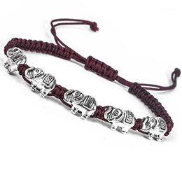 -Verstellbare handgefertigte geflochtene Baumwollfaden Lucky Knots Armband Unisex Vintage Silber Farbe Elefant Schmetterlingsarmband1280s