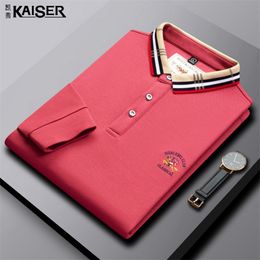 Men's Polos Fall Spot Slit Solid Colour Long Sleeve Embroidery Fitted Fashion Business Shirt for men polo homme 220907