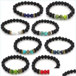 Charm Bracelets Natural Lava Stone Bracelet 7 Chakra 8Mm Yoga Beads Bangle Volcanic Rock Diffuser Bracelets For Men Wome Dhseller2010 Dh1Mm