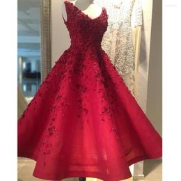 Casual Dresses Pretty Embroidery 2022 Beaded Red Elegant 3D Flower Lace Ankle Length Formal Party Dress Abendkleider