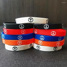 Charm Bracelets 1PCS Punk Cuffs Engraved Colour Filling Silicone Sports Bracelet World Peace No War Wristband Bangles Jewellery Gifts