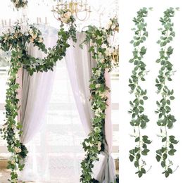 Faux Floral Greenery 2M Green Artificial Vine Garland Fake Plant Leaves Wall Hanging Silk Rattan Wedding Party Decorations Home Garden J220906