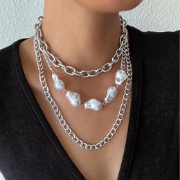 Chains Layered Baroque Simulated Pearls Necklace Beads Choker Women's Neck Large Chain Jewellery Vintage Costume Jewellery